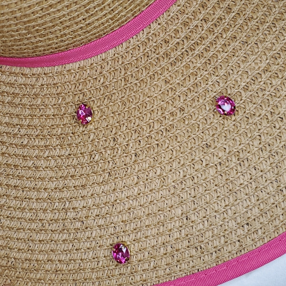 🎉HP🎉Juicy Couture 💖NWT💖 Straw Hat with Pink Ribbon Trim & Pink Gemstones! - Picture 6 of 12